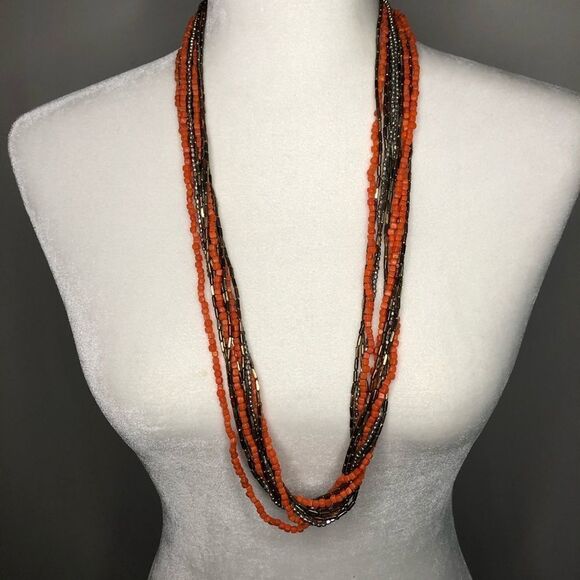 Kenneth Cole NY Orange and Gold Seed Bead Necklace - Picture 1 of 5